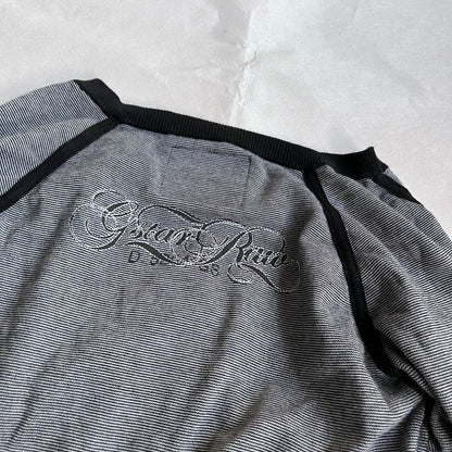 black grey striped g-star striped v neck long sleeve embroidery graphic sweater