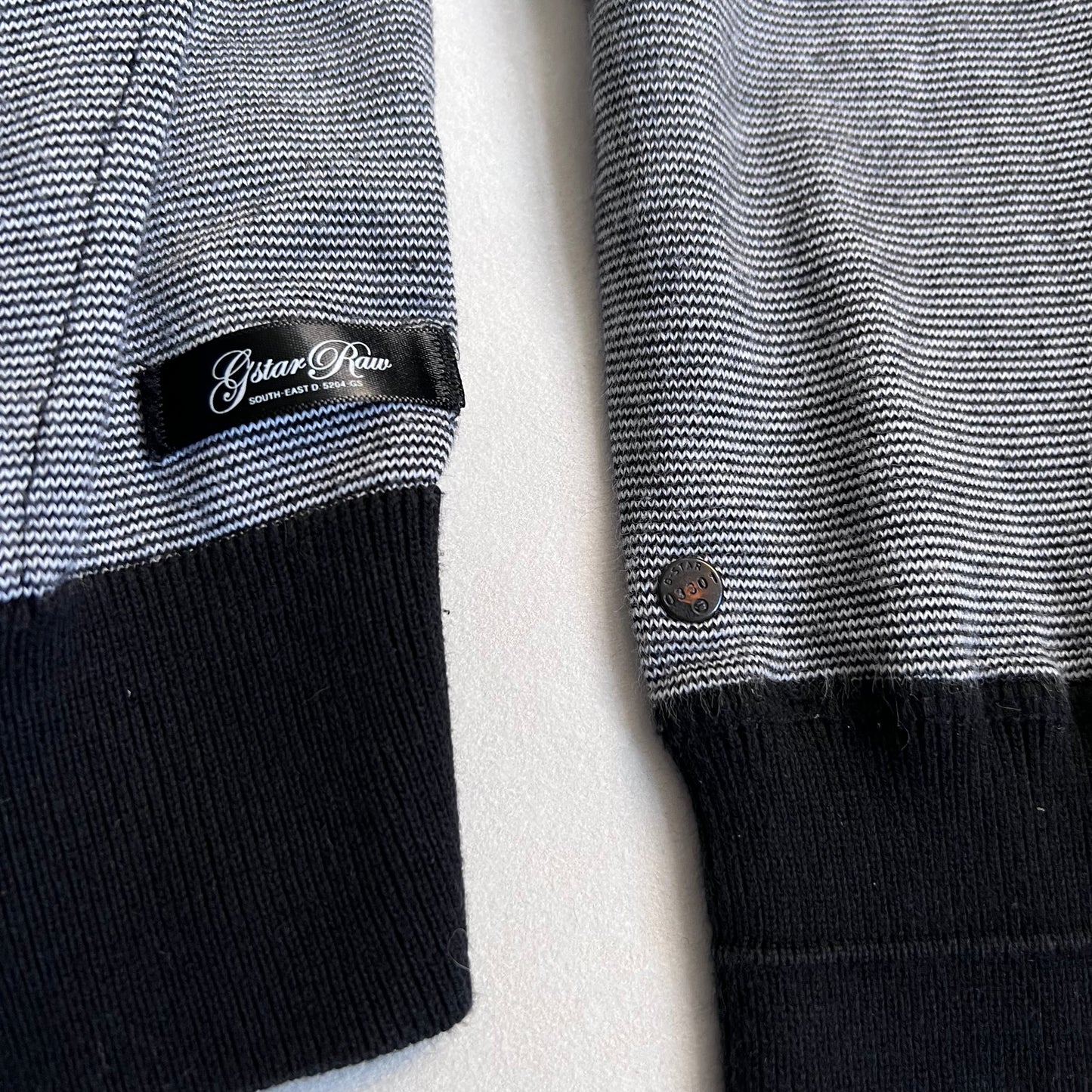 black grey striped g-star striped v neck long sleeve embroidery graphic sweater