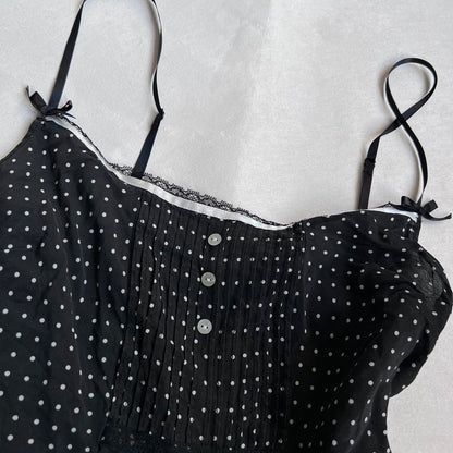 etam black sillk coquette balletcore polka dot camisole