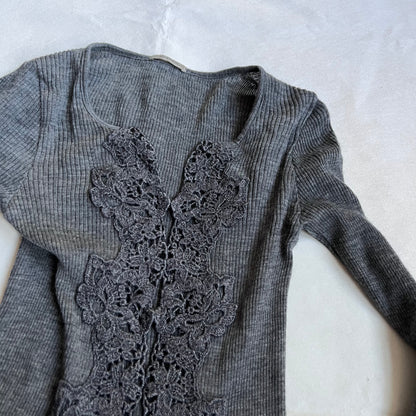 intimissimi dark grey wool lacey filligree cardigan top