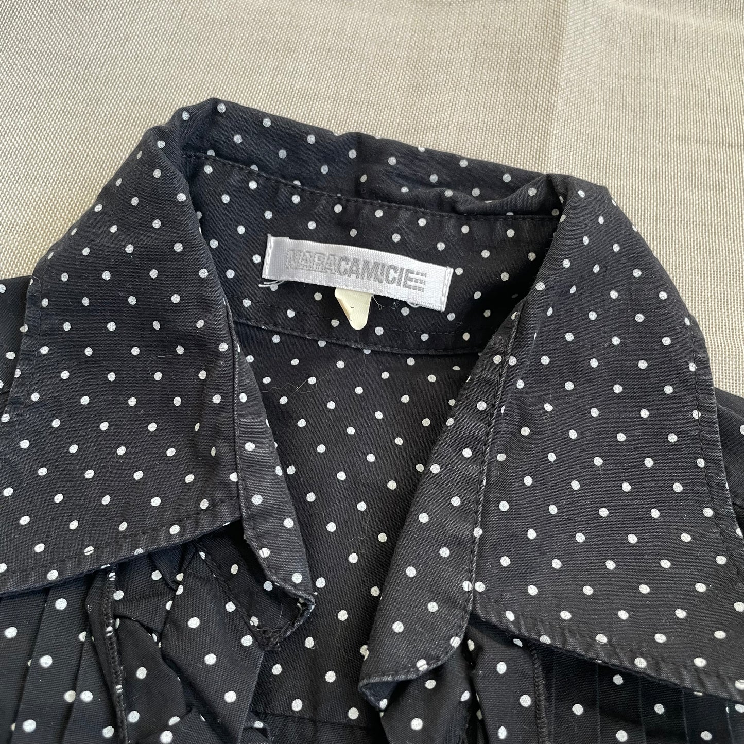 naracamicie coquette balletcore black collared polka dot frill cap sleeve blouse