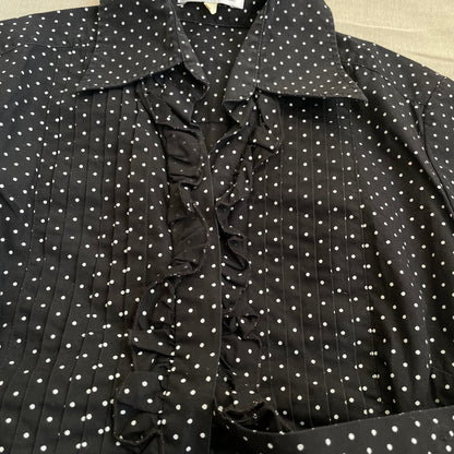 naracamicie coquette balletcore black collared polka dot frill cap sleeve blouse
