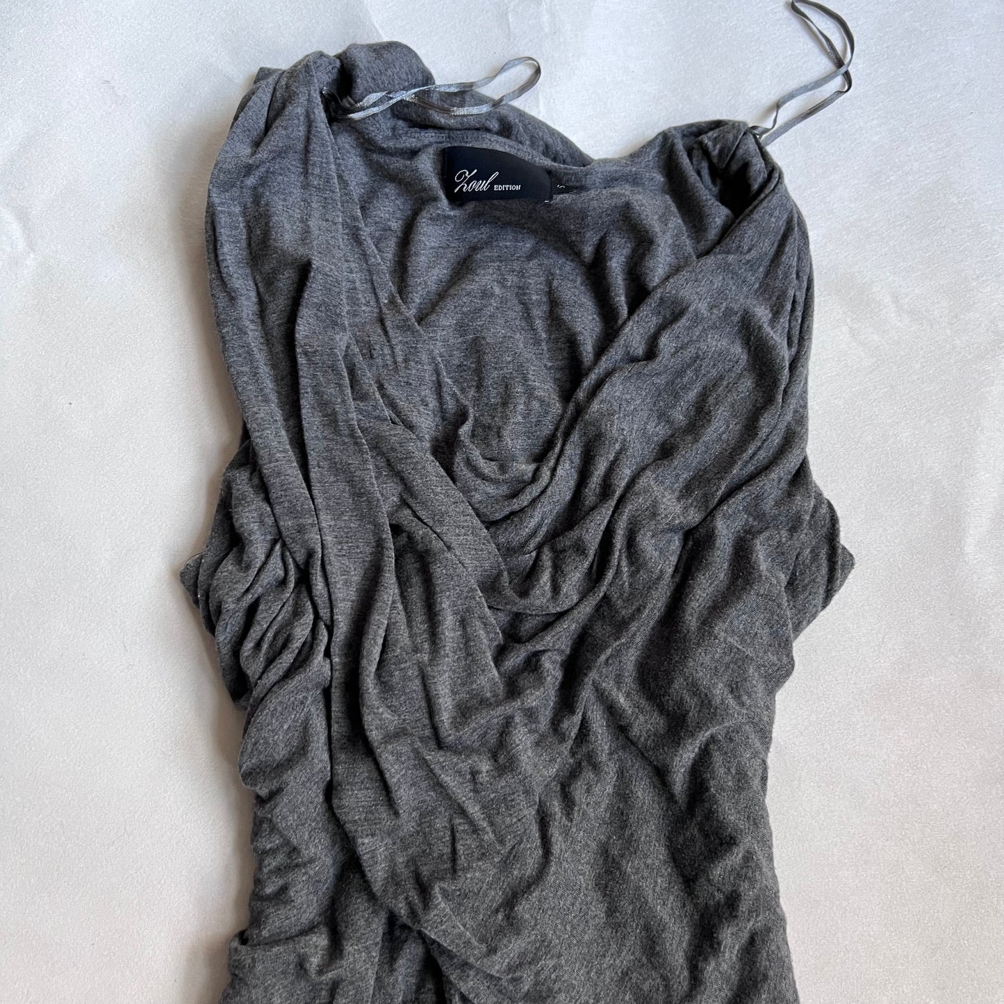 grey koul liquid slouchy draped sleeveless bodycon mini dress