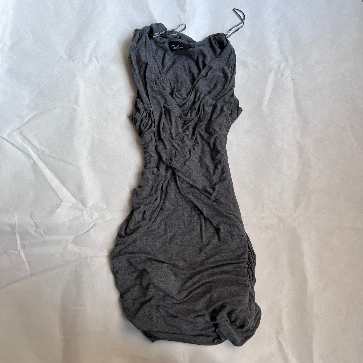 grey koul liquid slouchy draped sleeveless bodycon mini dress