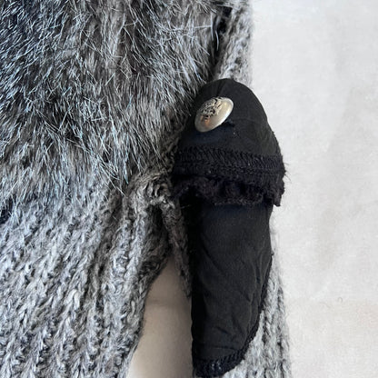 speckled grey fur trim zone bleue knit long sleeve zip cardigan jacket