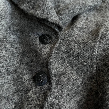 kosmika grey wool blend knit collared cropped long sleeve pea coat