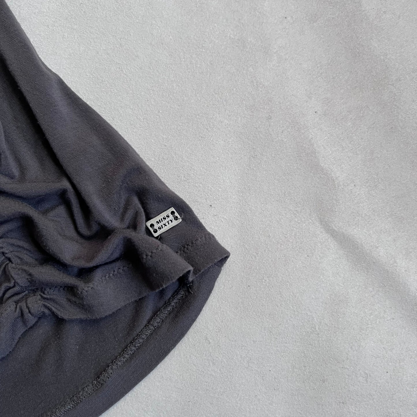 miss sixty grey purple puff sleeve ruched lace up bust fitted blouse shirt