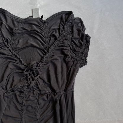 miss sixty grey purple puff sleeve ruched lace up bust fitted blouse shirt