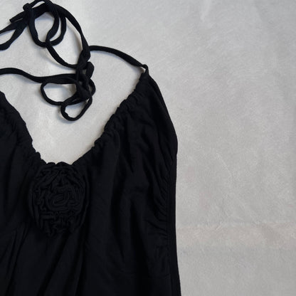 las chicas black drop waist sequin hem halter neck rosette bust long tunic cami