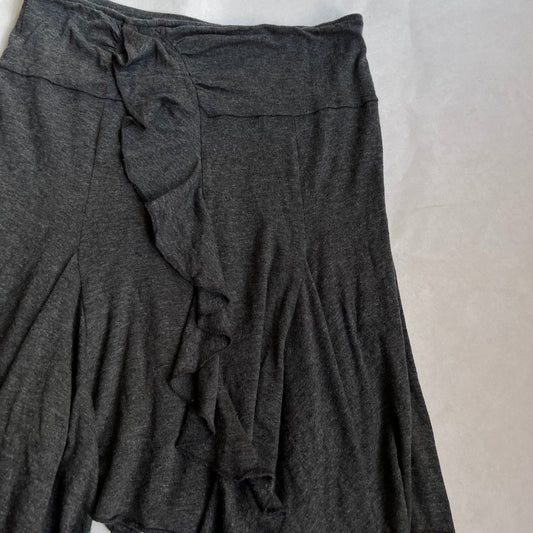 patrice breal dark grey asymmetric ruffle hem midi skirt
