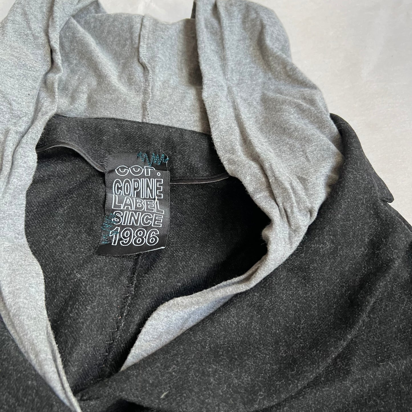 cop copine grey hoodie wool blend layered crop jacket