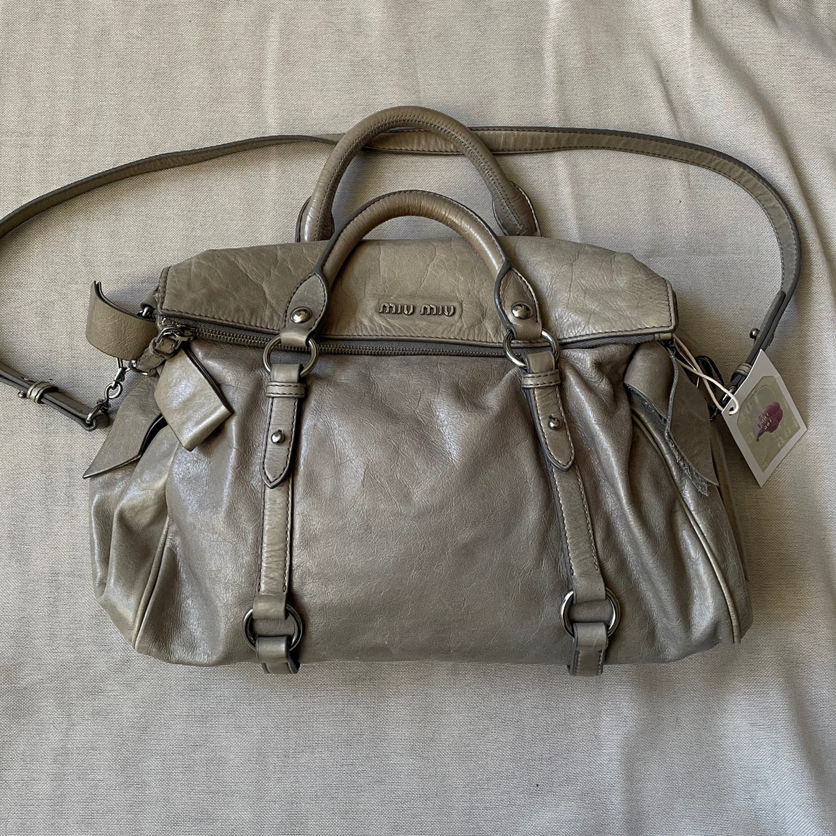 sage green leather silver hardware miu miu vitello lux ribbon 2 
