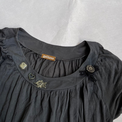 galliano dark grey puff sleeve gothic charm babydoll tunic blouse