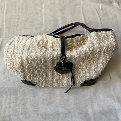 coquette boho roberto gandolfi cream mouton wool dark brown leather puff heart charm shoulder bag