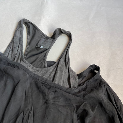 vintage deha silk grey lacey tank top and off the shoulder long sleeve layered top