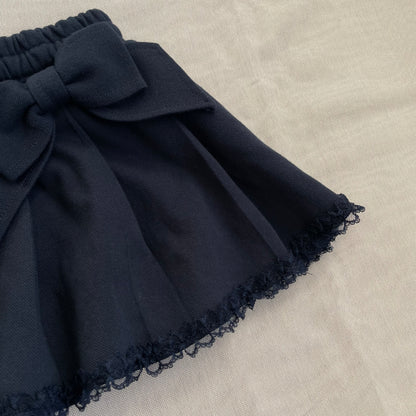 dark coquette navy pleated dual bow lacey hemline mini skirt