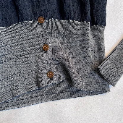 vivienne westwood red label navy grey lacey pointelle contrast long sleeve cinched waist cardigan