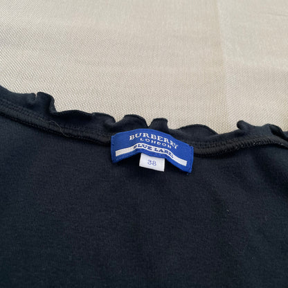 burberry blue label black balletcore frill nova check piping milkmaid style vest top