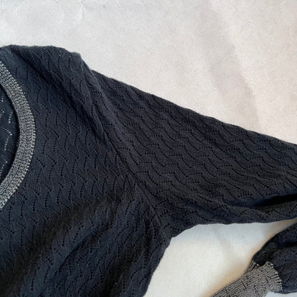 vivienne westwood red label navy grey lacey pointelle contrast long sleeve cinched waist cardigan