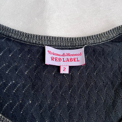 vivienne westwood red label navy grey lacey pointelle contrast long sleeve cinched waist cardigan