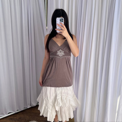 Camieu Boho Brown Floral Embroidery V Neck Camisole