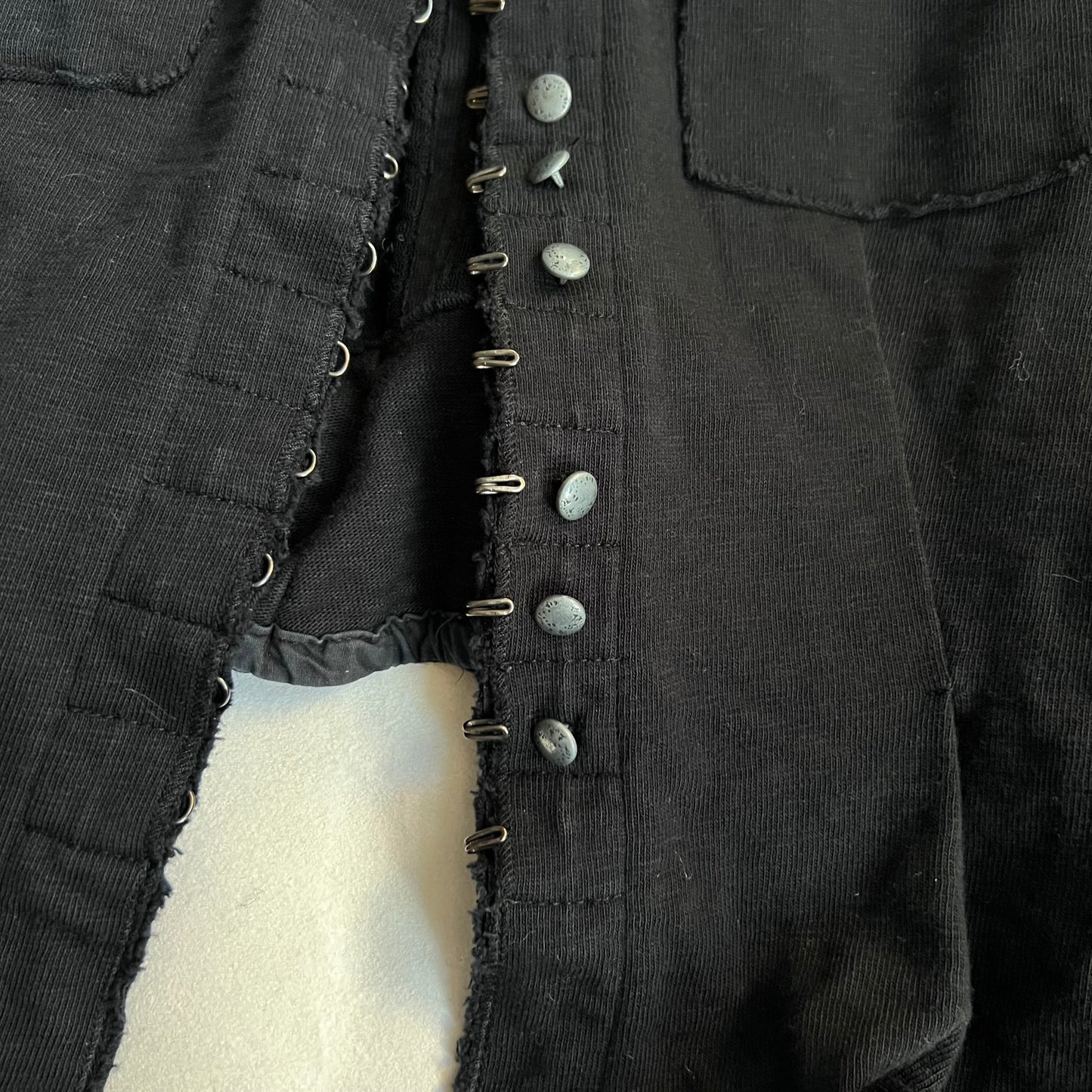 marithe francois girbaud corpcore black hook and eye silver button long sleeve jacket