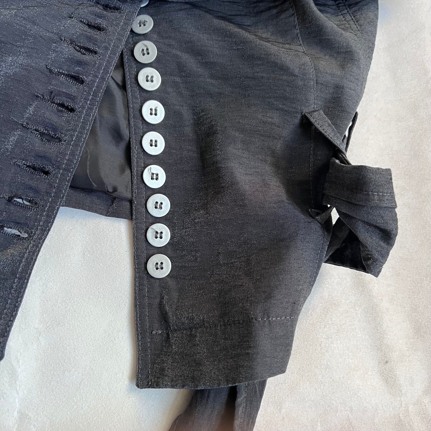 extyn dark grey black short sleeve collared mother of pearl shirt blouse