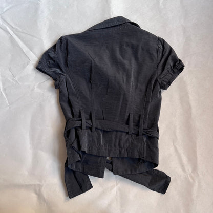 extyn dark grey black short sleeve collared mother of pearl shirt blouse