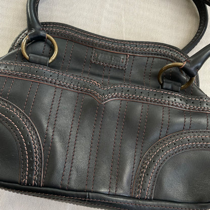 balletcore black leather anna sui panelled curved shoulder bag