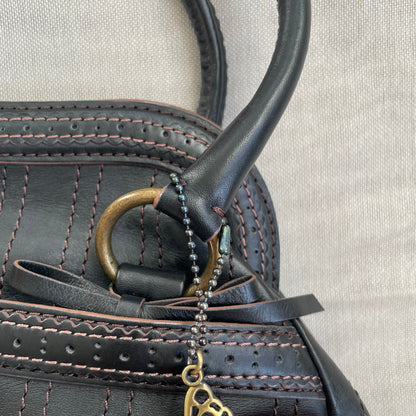 balletcore black leather anna sui panelled curved shoulder bag