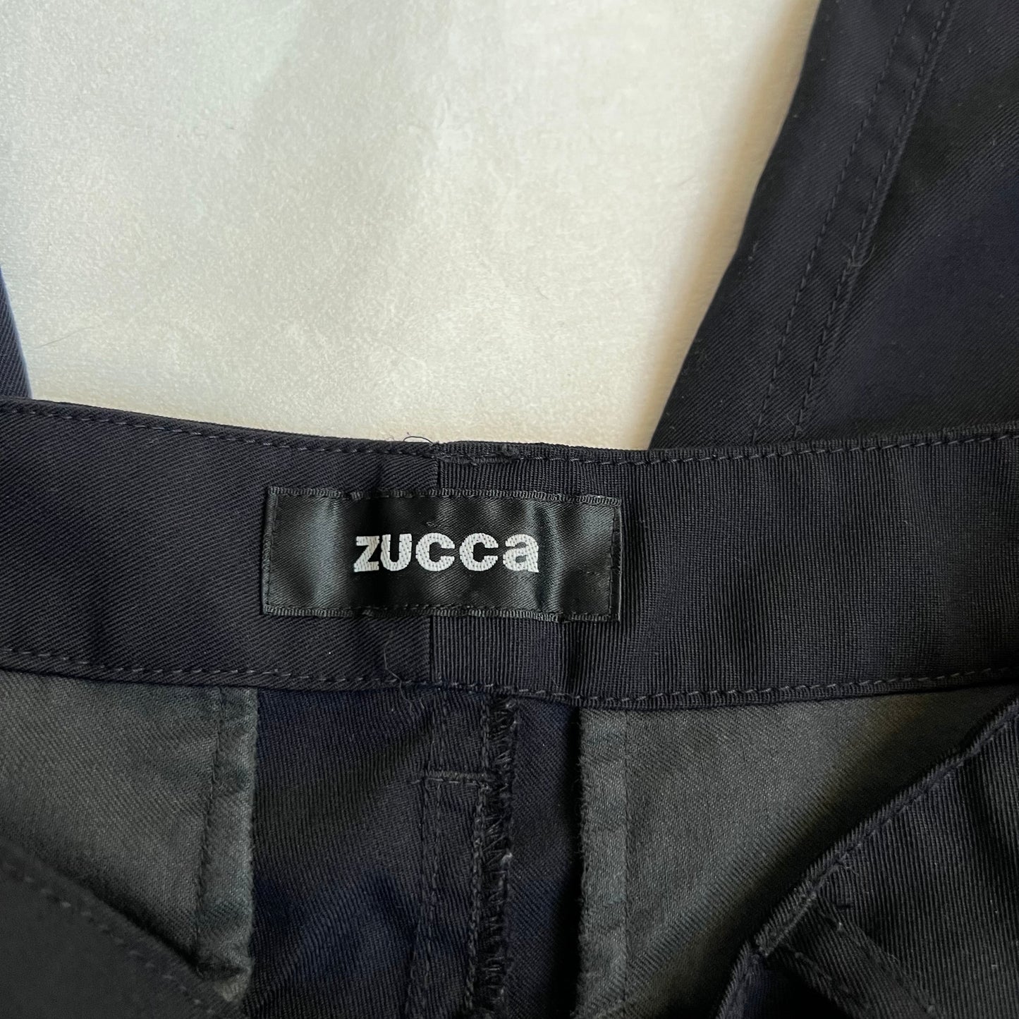 zucca asymmetric navy wool suit cuffed ankle trousers