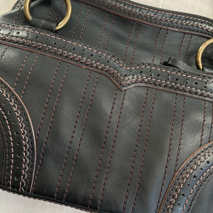 balletcore black leather anna sui panelled curved shoulder bag