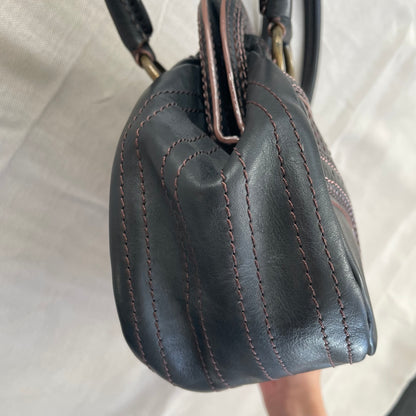 balletcore black leather anna sui panelled curved shoulder bag