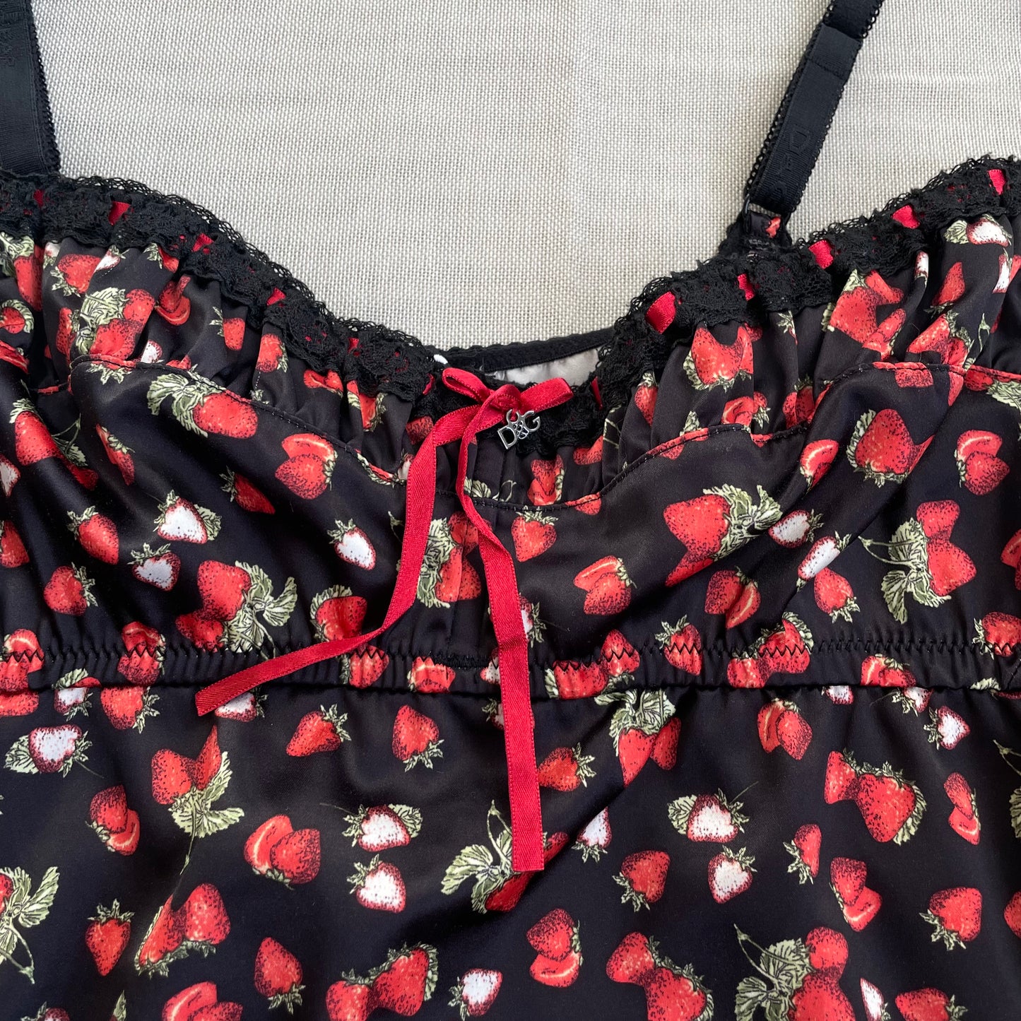 dolce & gabanna black lace strawberry print bustier balconette top