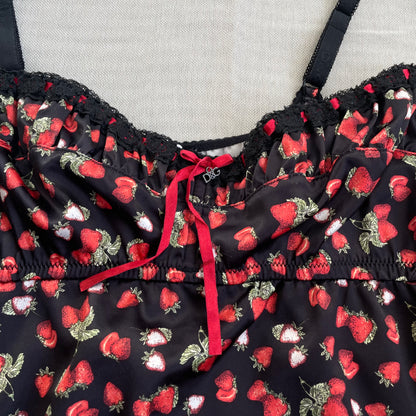 dolce & gabanna black lace strawberry print bustier balconette top