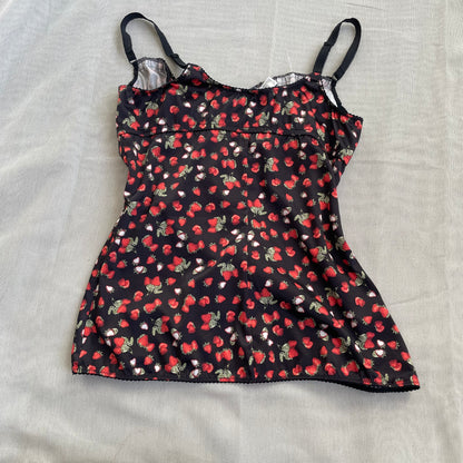 dolce & gabanna black lace strawberry print bustier balconette top