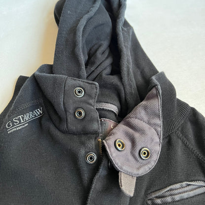 black g-star raw utility button down zip pocket hooded vest top