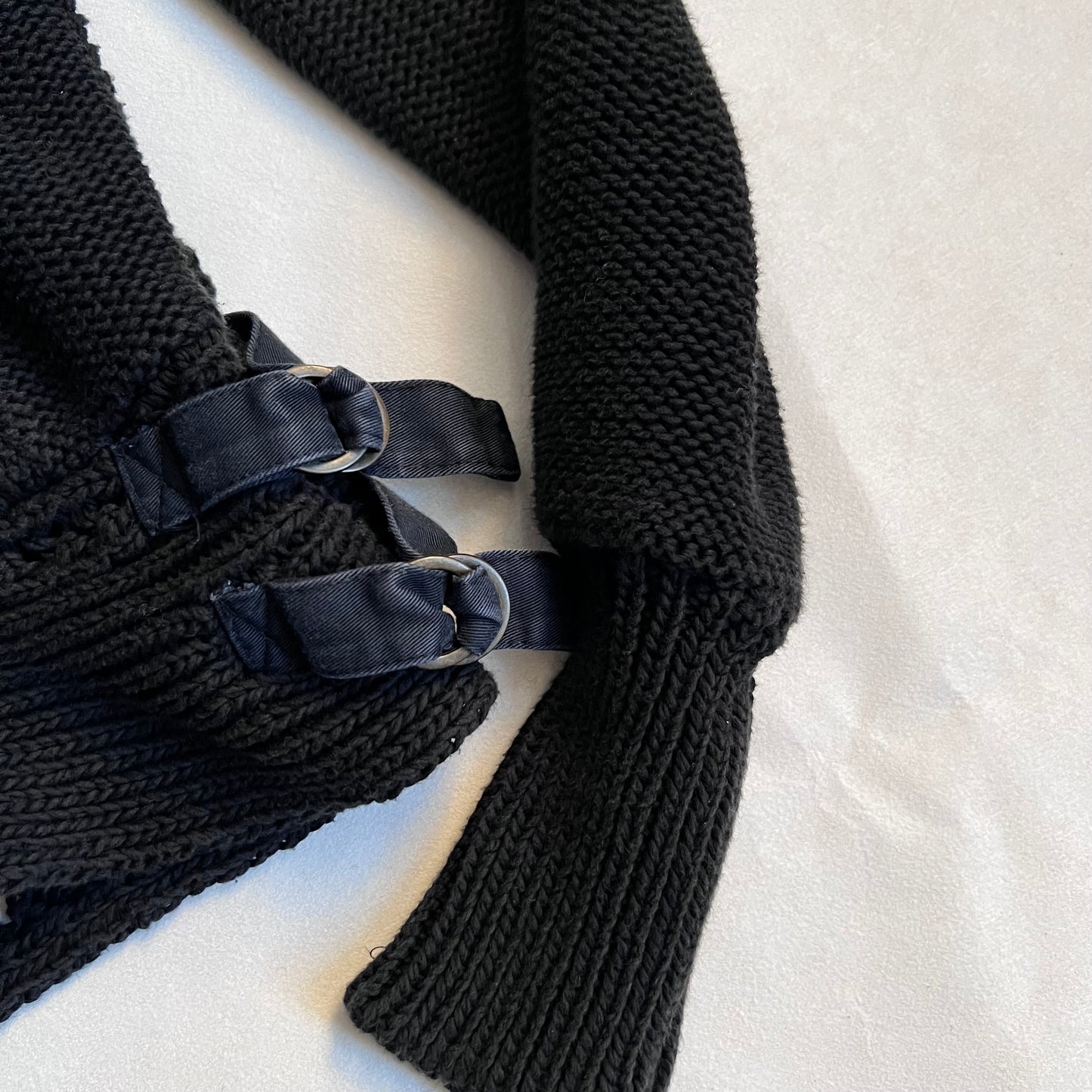 patrizia pepe black long sleeve button accent collar thick knit cardigan jacket