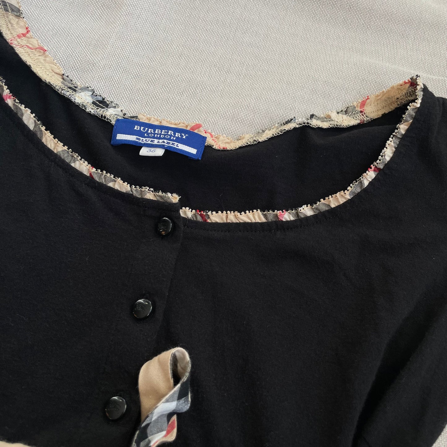 burberry blue label preppy balletcore black puff sleeve babydoll blouson top