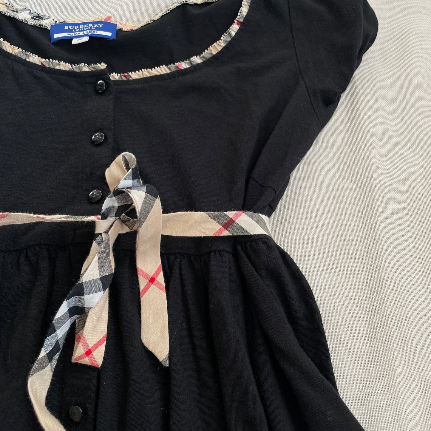 burberry blue label preppy balletcore black puff sleeve babydoll blouson top