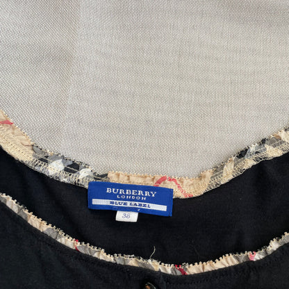 burberry blue label preppy balletcore black puff sleeve babydoll blouson top