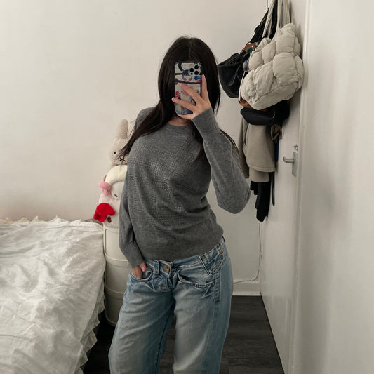 burberry brit grey long sleeve knit grommet detail nova check print jumper