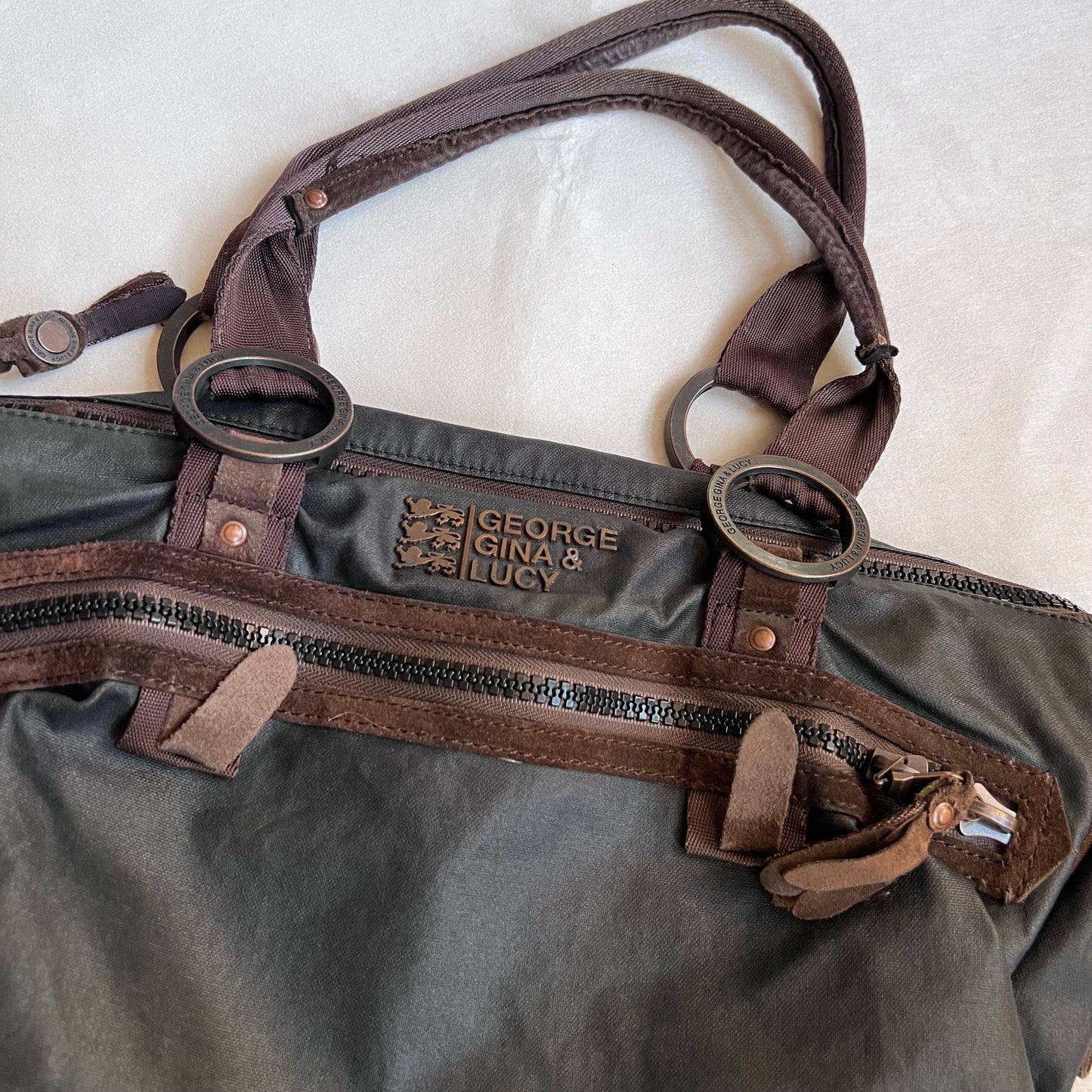 george gina & lucy canvas nuback brown suede buckle straps large tote size shoulder bag