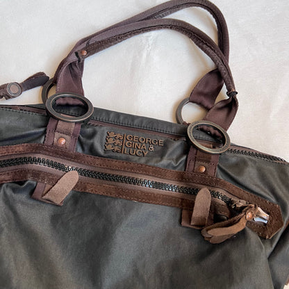 george gina & lucy canvas nuback brown suede buckle straps large tote size shoulder bag