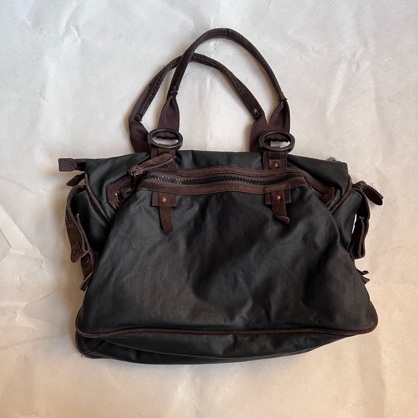 george gina & lucy canvas nuback brown suede buckle straps large tote size shoulder bag