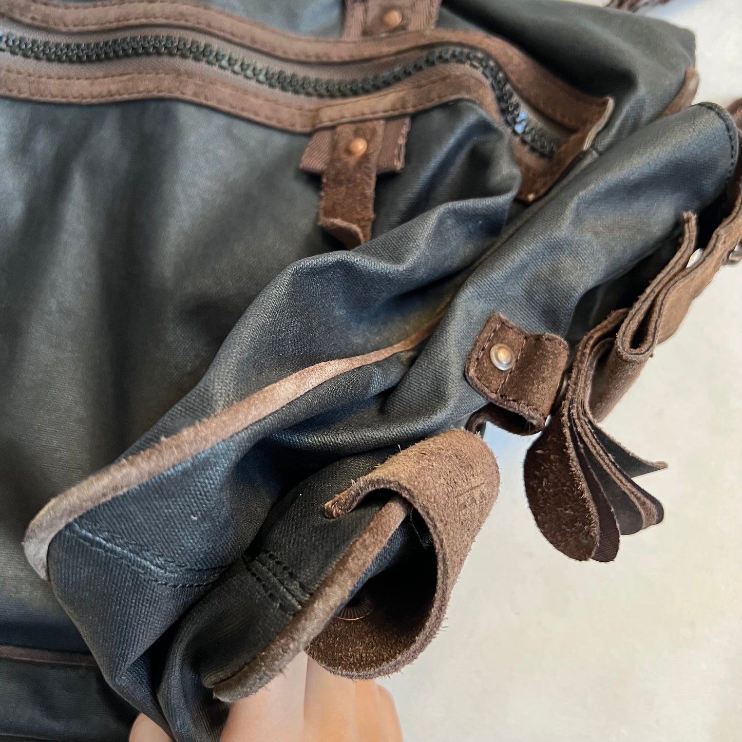 george gina & lucy canvas nuback brown suede buckle straps large tote size shoulder bag