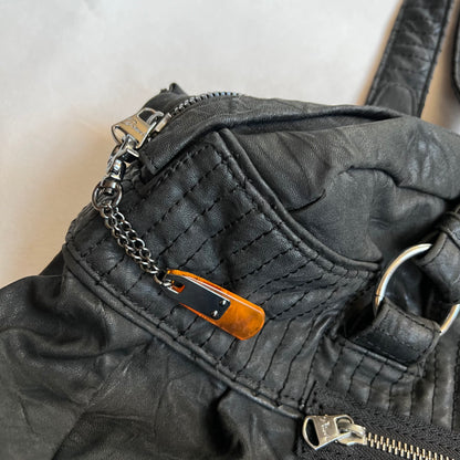 vintage diesel black leather silver wing emblem tote bag