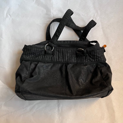 vintage diesel black leather silver wing emblem tote bag