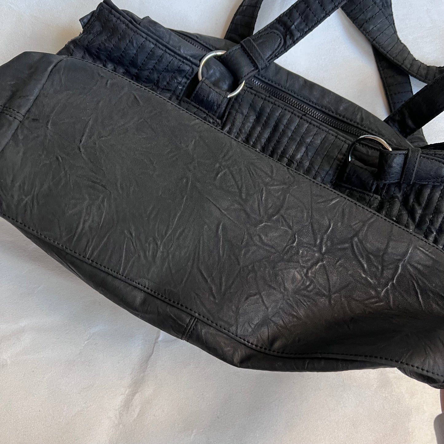 vintage diesel black leather silver wing emblem tote bag