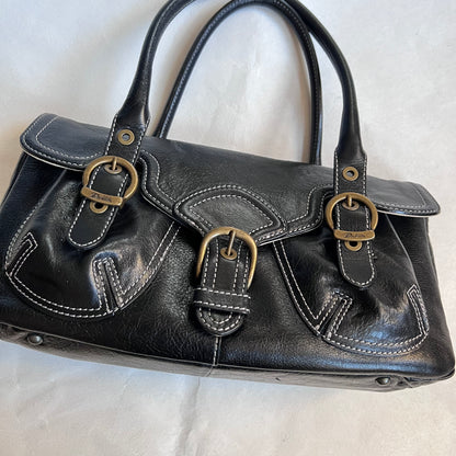 dakota western preppy black leather brass buckle shoulder bag